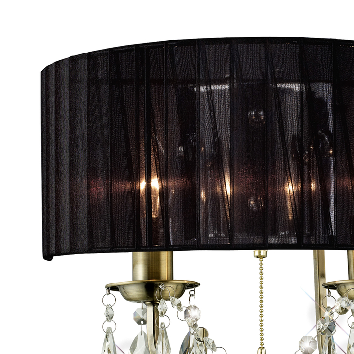 Diyas Olivia IL30064/BL Antique Brass 2 Light Crystal Wall Light Complete With Black Shade