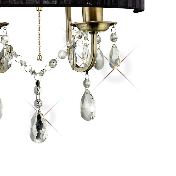 Diyas Olivia IL30064/BL Antique Brass 2 Light Crystal Wall Light Complete With Black Shade