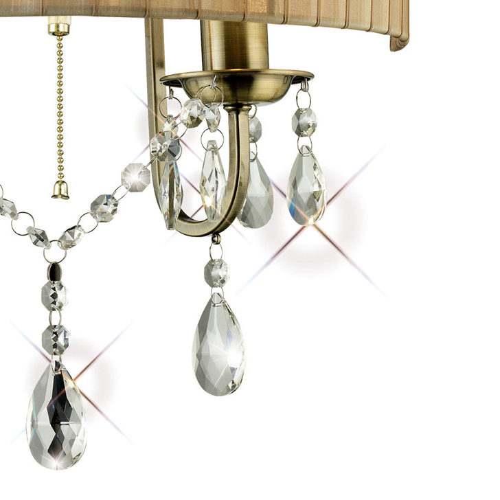 Diyas Olivia IL30064/SB Antique Brass 2 Light Crystal Wall Light Complete With Soft Bronze Shade