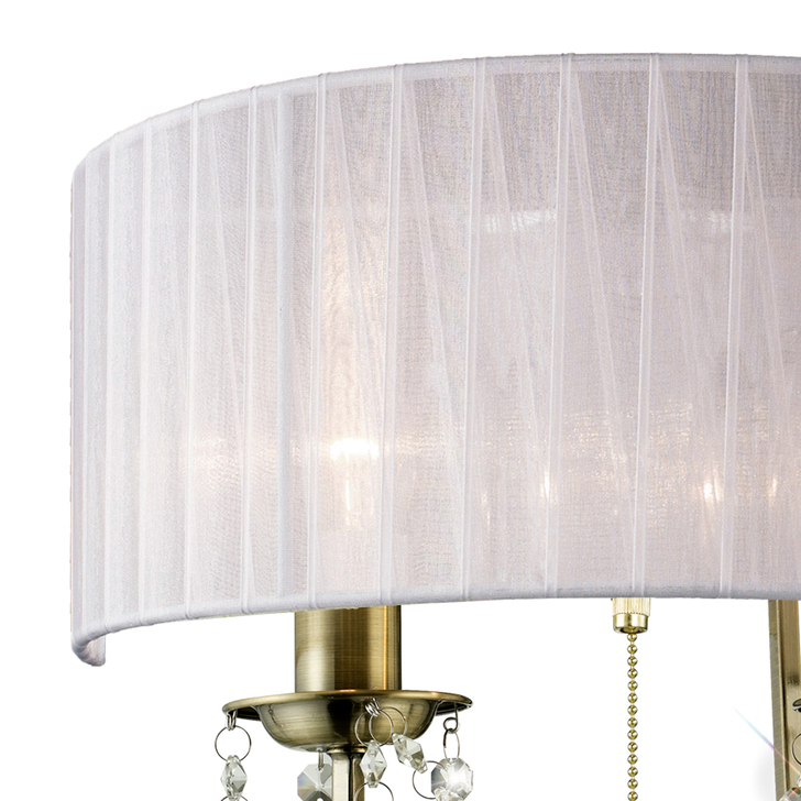 Diyas Olivia IL30064/WH Antique Brass 2 Light Crystal Wall Light Complete With White Shade