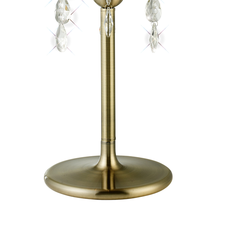 Diyas Olivia IL30065/BL Antique Brass 3 Light Crystal Table Lamp Complete With Black Shade