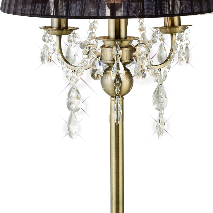 Diyas Olivia IL30065/BL Antique Brass 3 Light Crystal Table Lamp Complete With Black Shade