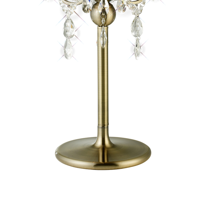 Diyas Olivia IL30065/CR Antique Brass 3 Light Crystal Table Lamp Complete With Cream Shade