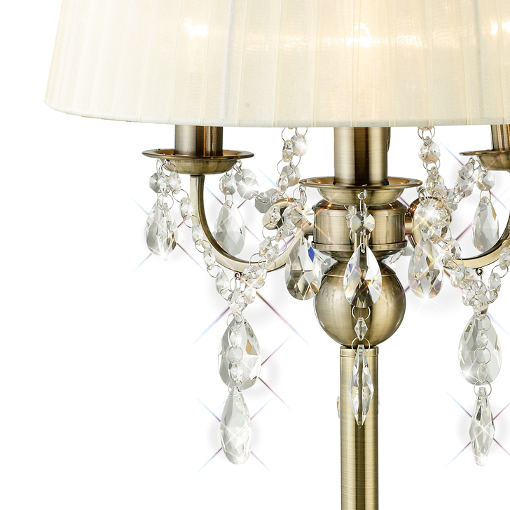 Diyas Olivia IL30065/CR Antique Brass 3 Light Crystal Table Lamp Complete With Cream Shade