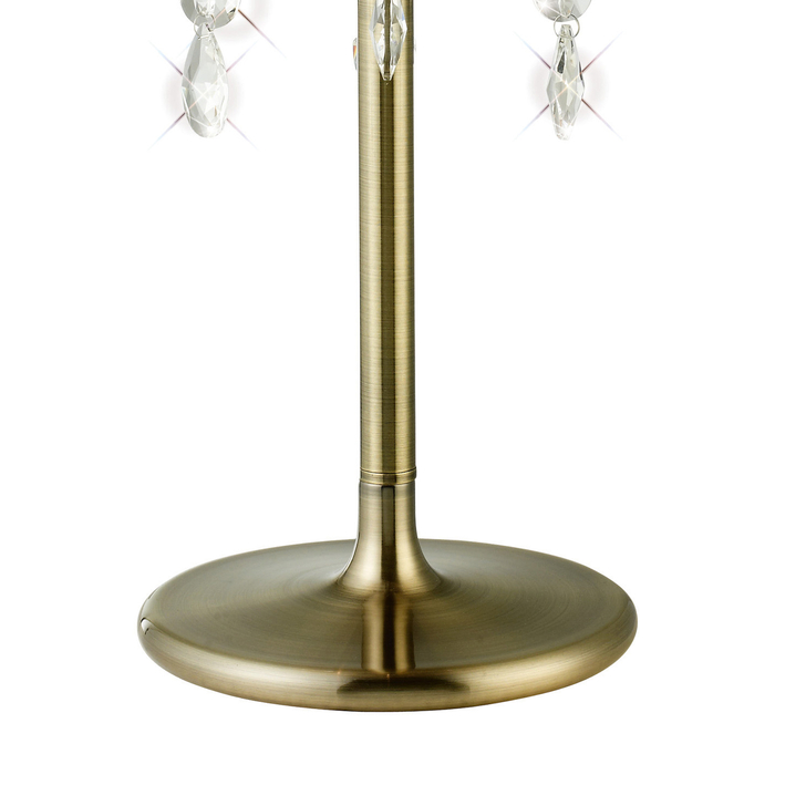 Diyas Olivia IL30065/SB Antique Brass 3 Light Crystal Table Lamp Complete With Soft Bronze Shade