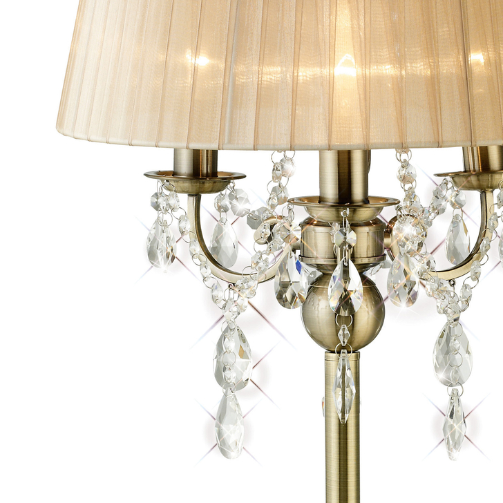 Diyas Olivia IL30065/SB Antique Brass 3 Light Crystal Table Lamp Complete With Soft Bronze Shade