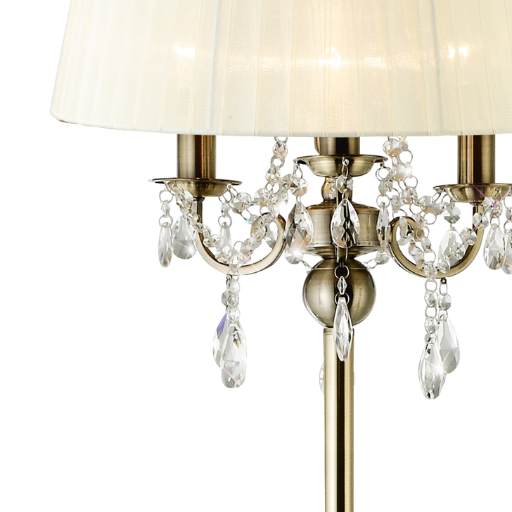 Diyas Olivia IL30066/CR Antique Brass 3 Light Crystal Floor Lamp Complete With Cream Shade