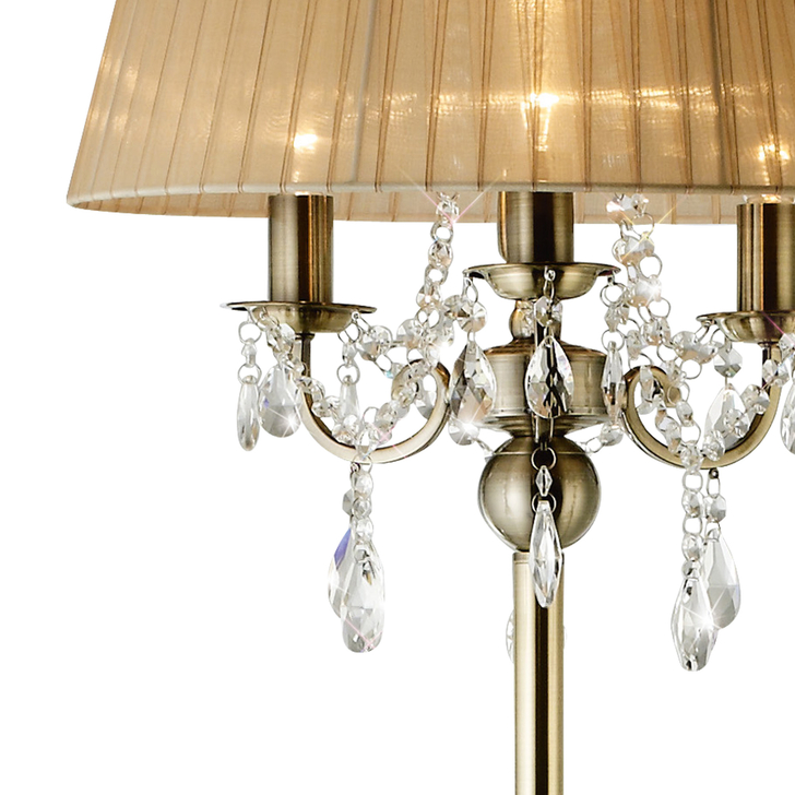 Diyas Olivia IL30066/SB Antique Brass 3 Light Crystal Floor Lamp Complete With Soft Bronze Shade