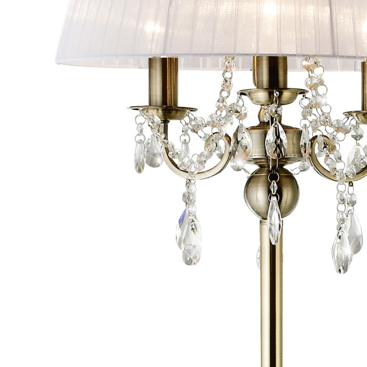 Diyas Olivia IL30066/WH Antique Brass 3 Light Crystal Floor Lamp Complete With White Shade