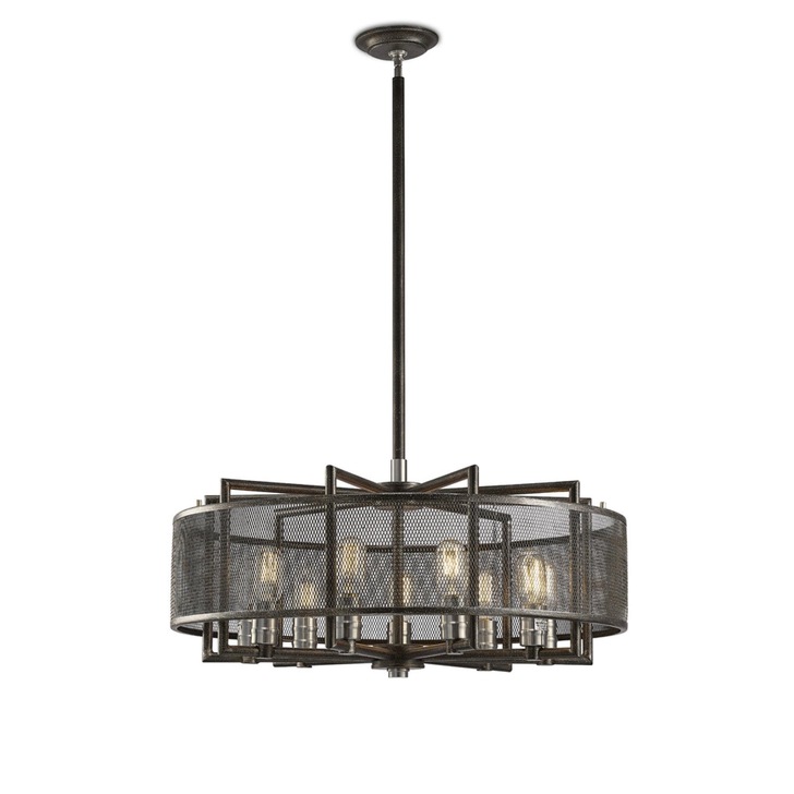 Diyas Parker IL31693 Weathered Zinc/Brushed Nickel 9 Light Pendant