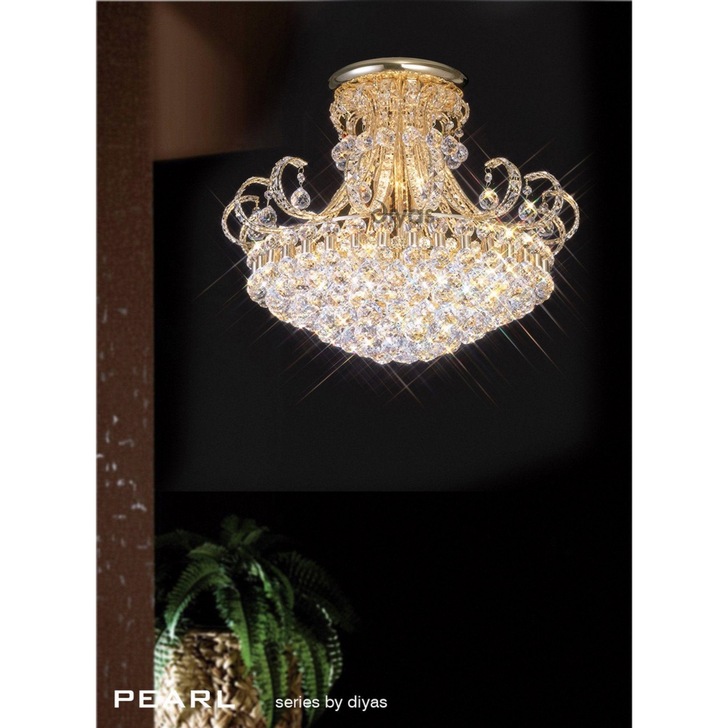 Diyas Pearl IL30007 French Gold 12 Light Semi Flush Crystal Ceiling Light