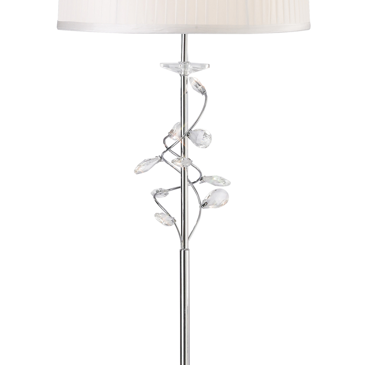 Diyas Willow IL31214 Polished Chrome Crystal Floor Lamp Complete With White Shade