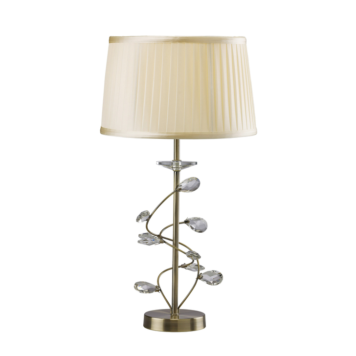 Diyas Willow IL31220 Antique Brass Crystal Table Lamp Complete With Cream Shade