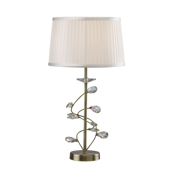 Diyas Willow IL31220/WH Antique Brass Crystal Table Lamp Complete With White Shade