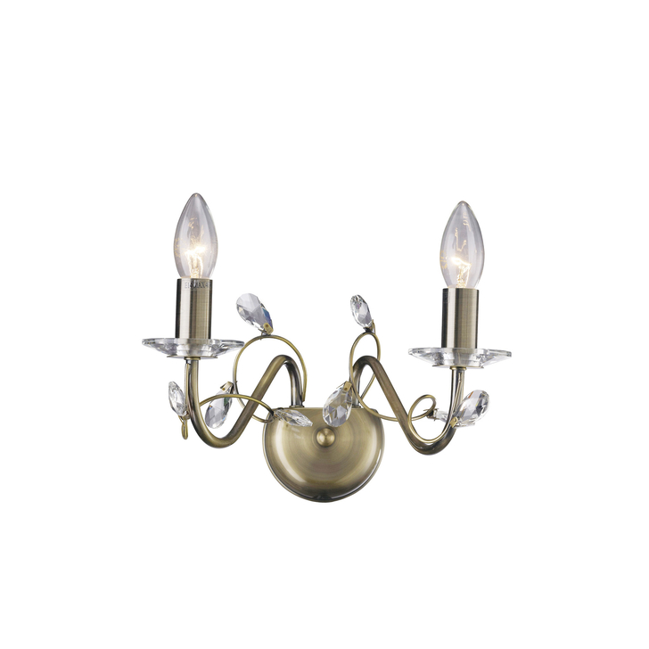 Diyas Willow IL31222 Antique Brass 2 Light Crystal Wall Light