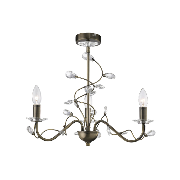 Diyas Willow IL31223 Antique Brass 3 Light Crystal Chandelier