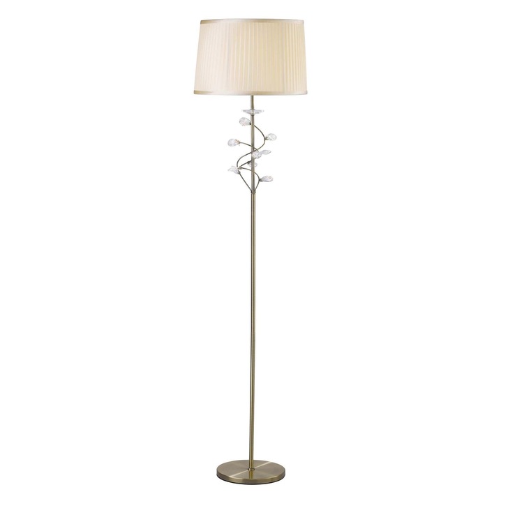 Diyas Willow IL31224 Antique Brass Crystal Floor Lamp Complete With Cream Shade