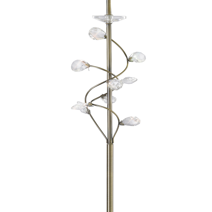 Diyas Willow IL31224 Antique Brass Crystal Floor Lamp Complete With Cream Shade