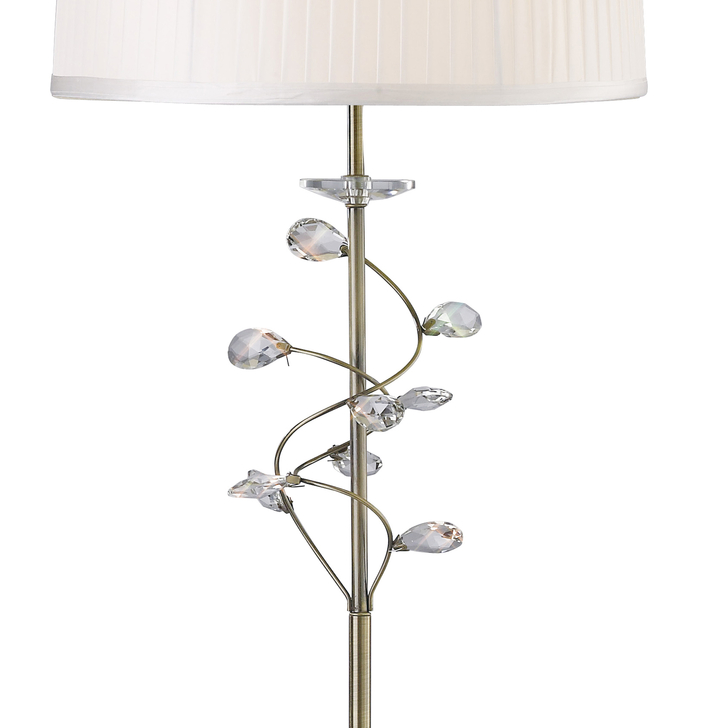 Diyas Willow IL31224/WH Antique Brass Crystal Floor Lamp Complete With White Shade