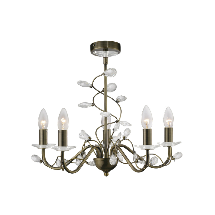 Diyas Willow IL31225 Antique Brass 5 Light Crystal Chandelier