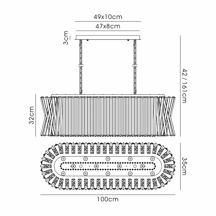 Efal 1M Oval Antique Brass/Clear Crystal Island Pendant Light