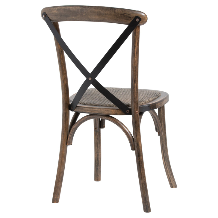 Elm Wood Dining Chair With Metal Cross Back