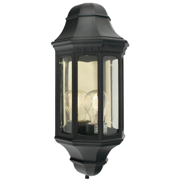 Elstead Malaga Aluminium Outdoor Black Half Wall Lantern Complete With Clear Polycarbonate Lens - IP54 - Coastal Suitable