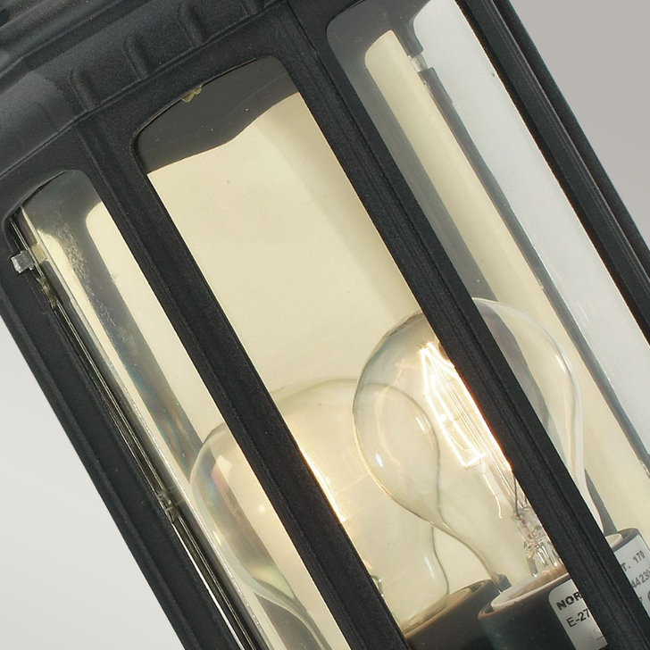 Elstead Malaga Aluminium Outdoor Black Half Wall Lantern Complete With Clear Polycarbonate Lens - IP54 - Coastal Suitable