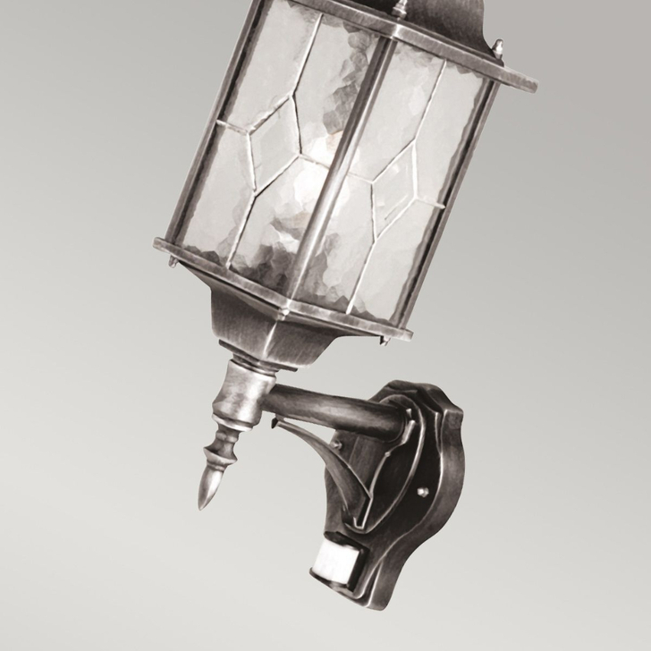 Elstead Wexford Upward Facing Black/Silver Outdoor Lantern Light With Pir Sensor And Glass Lenses - IP44
