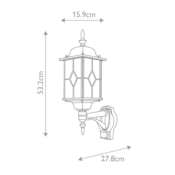 Elstead Wexford Upward Facing Black/Silver Outdoor Lantern Light With Pir Sensor And Glass Lenses - IP44