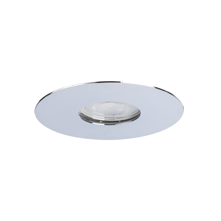 Evofire Maxi Ultra Slim 110mm Polished Chrome Fixed Round Fire Rated Ip65 Downlight With Insulation Guard - 70-100mm Cut Out  - Gu10