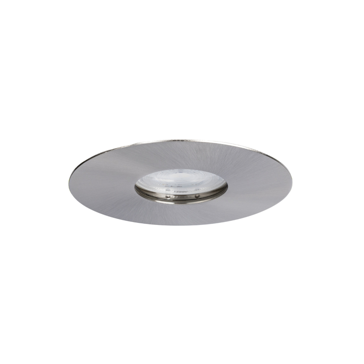 Evofire Maxi Ultra Slim 110mm Satin Nickel Fixed Round Fire Rated Ip65 Downlight With Insulation Guard - 70-100mm Cut Out  - Gu10