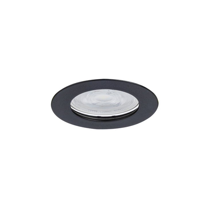Evofire Midi Ultra Slim 72mm Black Round Fixed Fire Rated Ip65 Downlight - 60mm Cut Out  - Gu10