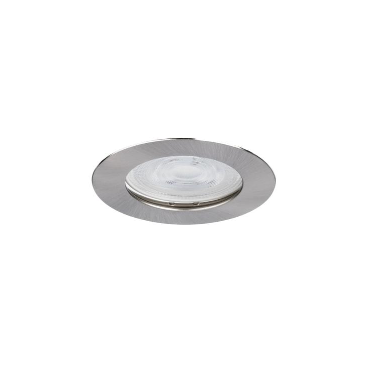 Evofire Midi Ultra Slim 72mm Satin Nickel Round Fixed Fire Rated Ip65 Downlight - 60mm Cut Out  - Gu10