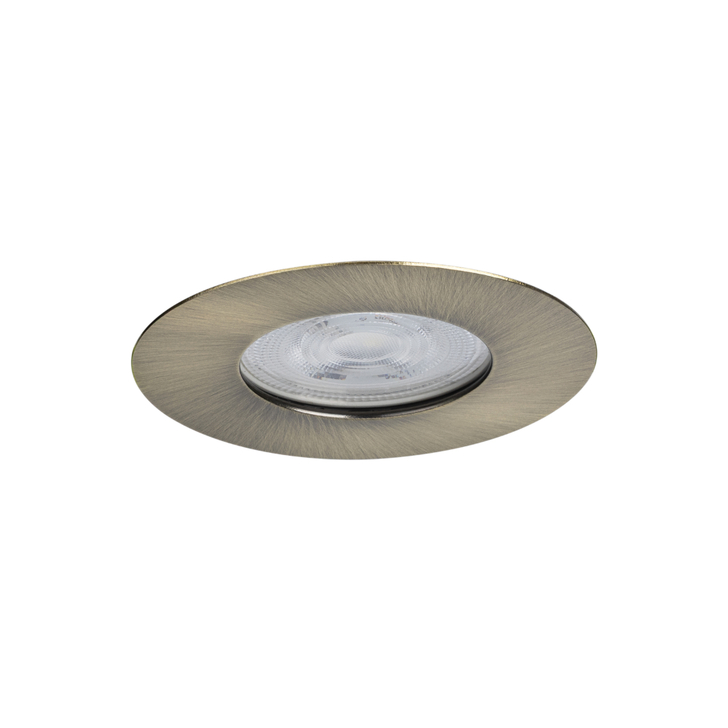 Evofire Midi Ultra Slim 85mm Antique Brass Fixed Fire Rated Ip65 Downlight With Insulation Guard - 70mm Cut Out  - Gu10