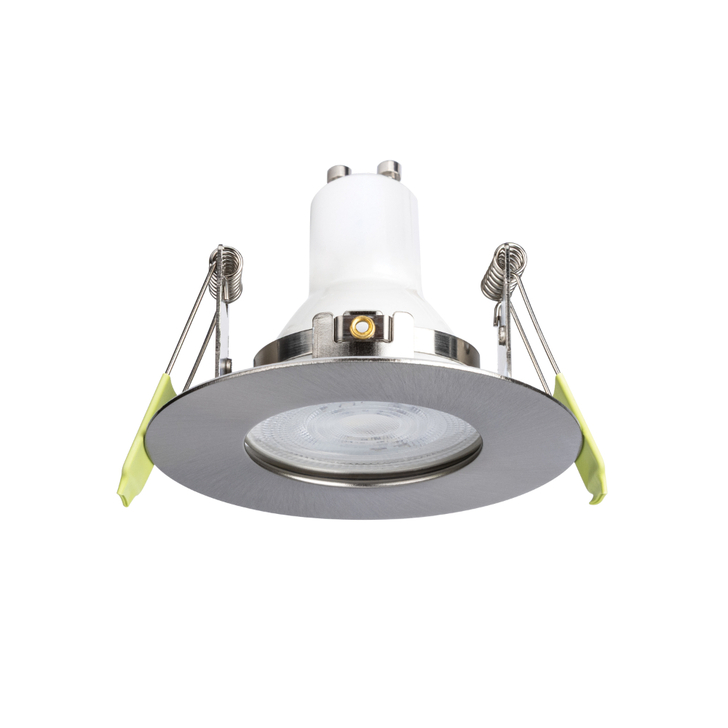 Evofire Midi Ultra Slim 85mm Satin Nickel Fixed Fire Rated Ip65 Downlight - 70mm Cut Out  - Gu10 - Pack
