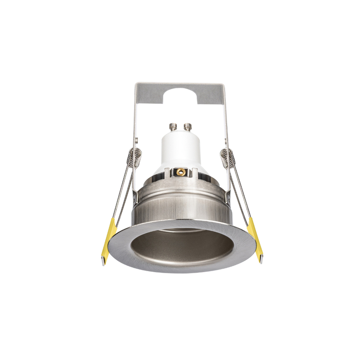 Evofire Midi Ultra Slim 85mm Satin Nickel Recessed Fixed Fire Rated Ip65 Downlight With Insulation Guard - 70mm Cut Out  - Gu10