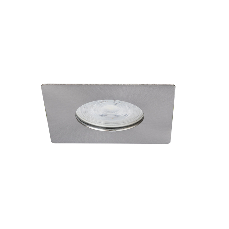 Evofire Midi Ultra Slim 85mm Satin Nickel Square Fixed Fire Rated Ip65 Downlight - 70mm Cut Out  - Gu10
