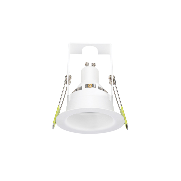 Evofire Midi Ultra Slim 85mm White Recessed Fixed Fire Rated Ip65 Downlight With Insulation Guard - 70mm Cut Out  - Gu10