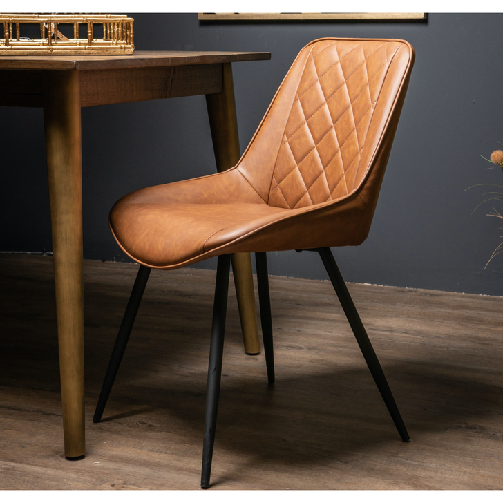 Faux Leather Tan Coloured Dining Chair With Diamond Stitch