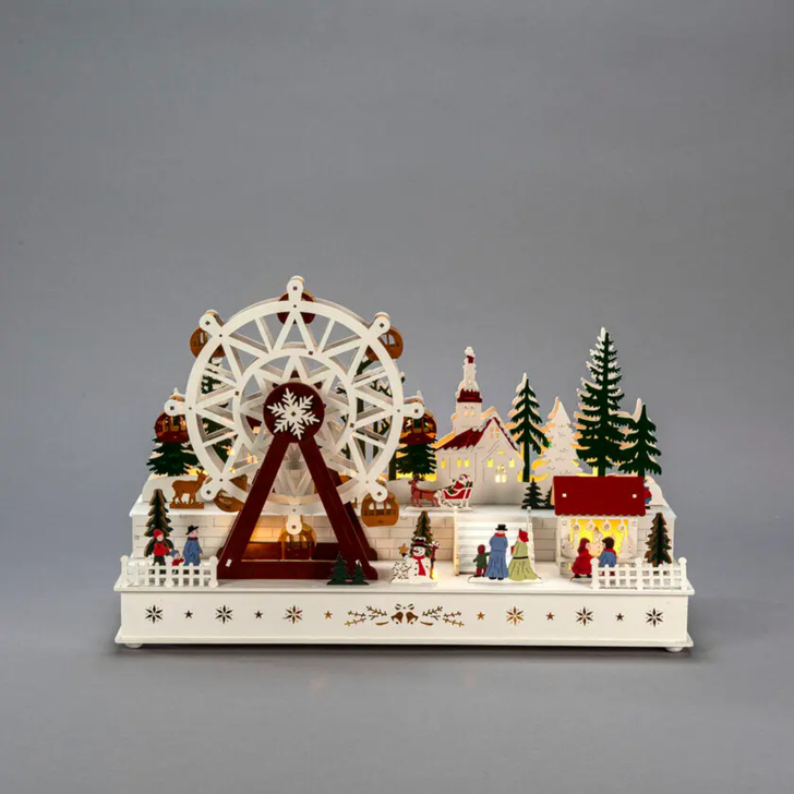 Ferris wheel, wood, Warm White Led, 6H/timer 3xAA & USB