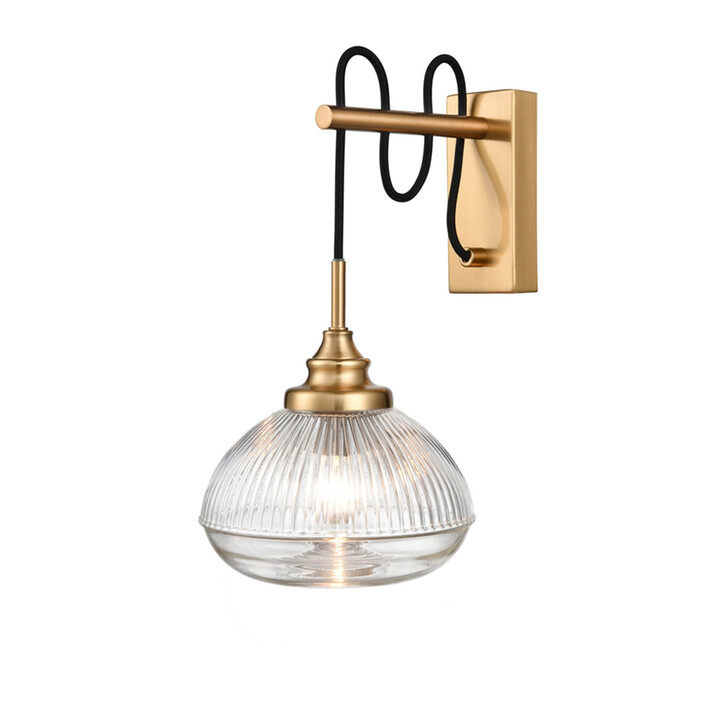 Franklite Acoste Aged Brass Wall Light Complete With Clear Ribbed Glass