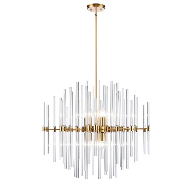 Franklite Celestial 10 Light Medium Pendant In Aged Brass With Clear Glass Rods