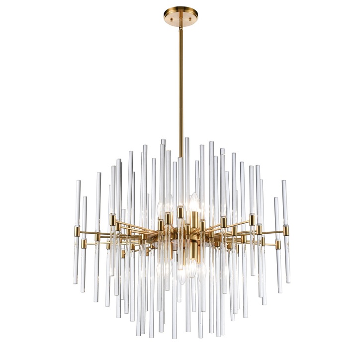 Franklite Celestial 10 Light Medium Pendant In Aged Brass With Clear Glass Rods