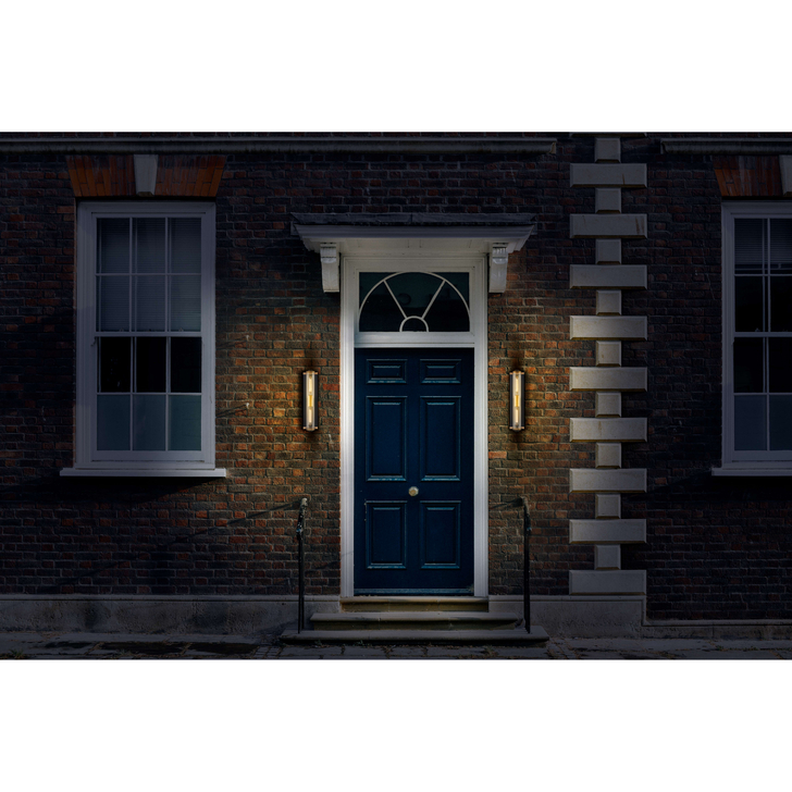 Franklite Charleston Large Exterior Wall Light In Matt Black & Aged Brass With Clear Ribbed Glass - IP44