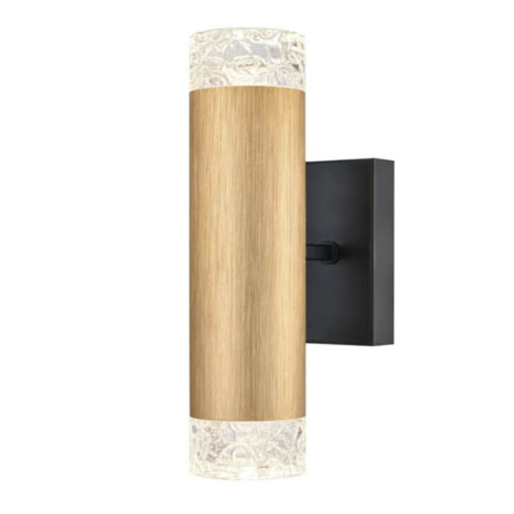 Franklite Cordelia Satin Brushed Gold And Matt Black Up And Down 2 Light Wall Light Complete With Clear Textured Glasses - Switched