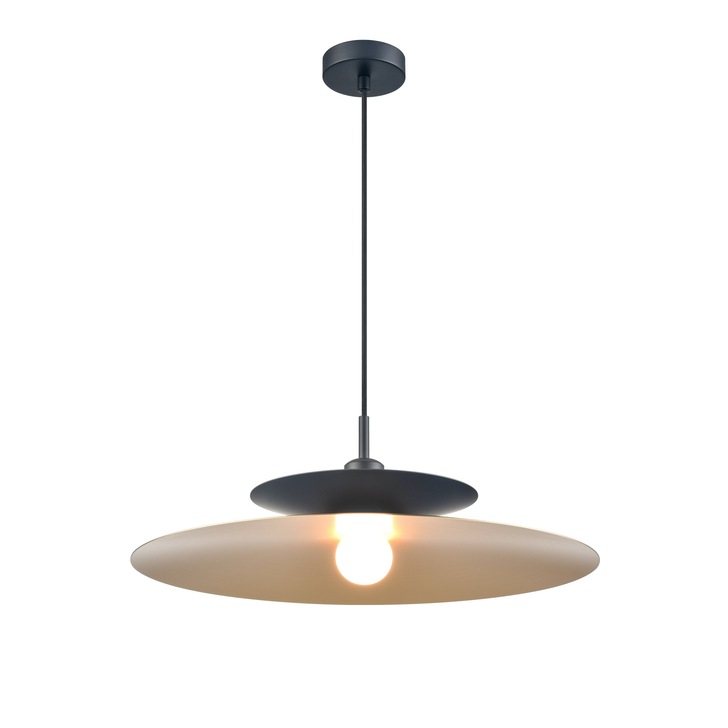 Franklite Cymbal Pendant In Matt Black With Brushed Gold Interior