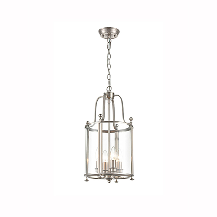 Franklite Drayton 4 Light Contemporary Ceiling Lantern Light In Satin Nickel Complete With Clear Glass