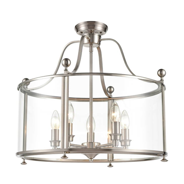 Franklite Drayton 5 Light Contemporary Ceiling Lantern Light In Satin Nickel Complete With Clear Glass