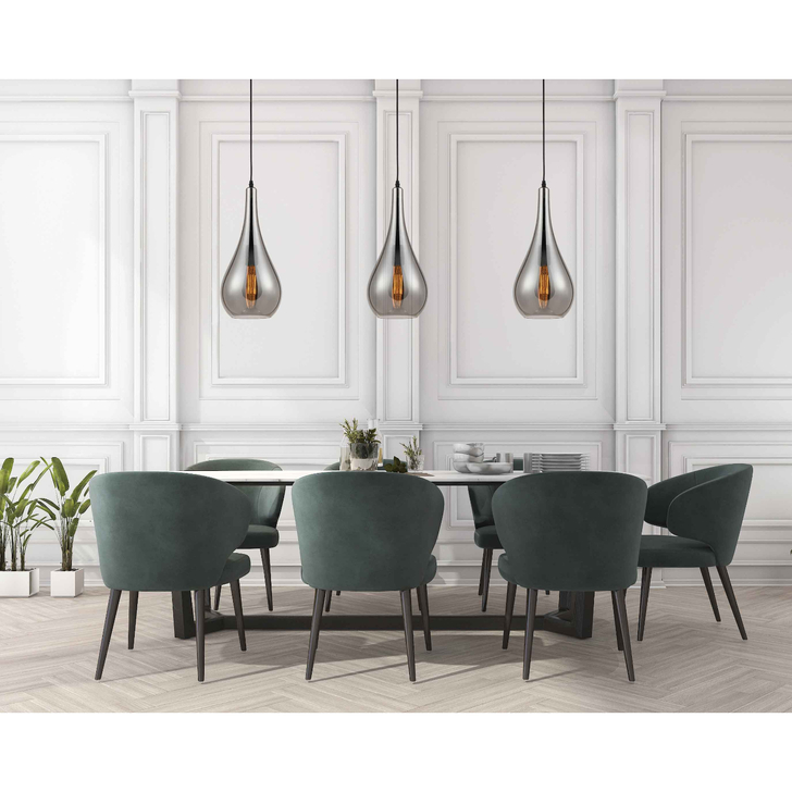 Franklite Droplet Smoke Glass Single Pendant Complete With Black Braided Suspension